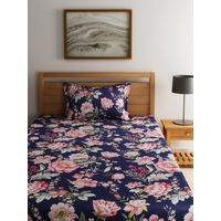 Floral 150 cm x 225 cm Single Bedsheet - @home by Nilkamal, Indigo