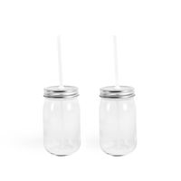 Drinkjar with Metal Lid/ Stand & Straw Set of 4 - @home by Nilkamal