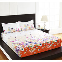 Arcade Floral Double Bed Sheet - @home By Nilkamal, Yellow