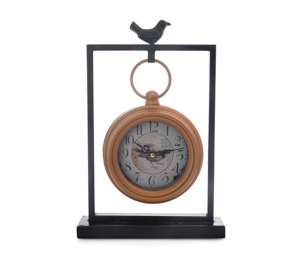 Metal Bird Table Clock - @home By Nilkamal, Black & Gold