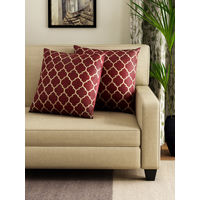 Jali 40 cm x 40 cm Cushion Cover Set of 2 - @home by Nilkamal, Maroon