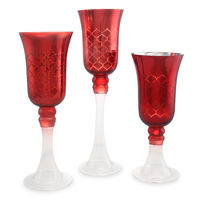 Venetian Candle Holder Glass Set of 3 - @home By Nilkamal, Fushcia