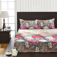 Seasons Floral Double Bed Sheet - @home By Nilkamal, Brown