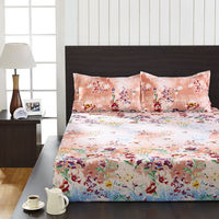 Seasons Floral Double Bed Sheet - @home By Nilkamal, Peach