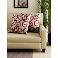 Scroll 40 cm x 40 cm Cushion Cover Set of 2 - @home by Nilkamal, Maroon