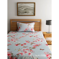 Floral 150 cm x 225 cm Single Bedsheet - @home by Nilkamal, Sea Green
