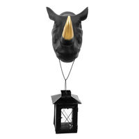 Rino with Lantern Animal Head Showpiece - @home by Nilkamal, Black & Gold