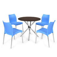 Chopstick 4 Seater Dining Set - @home by Nilkamal, Marble Brown & Blue