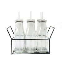 Bottle with Metal Lid/ Stand & Straw Set of 6 - @home by Nilkamal, Clear
