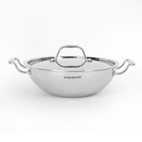 Bergner Triply Stainless Steel 24 cm Kadai with Lid, Silver