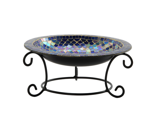 Stylish Glass Bowl With Metal Stand - @home Nilkamal, indigo