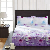 Seasons Floral Double Bed Sheet - @home By Nilkamal, Light Purple