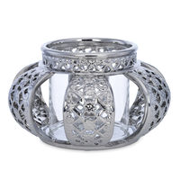 Madonna Crown Glass Tealight Holder-@home By Nilkamal, Silver