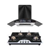 Maplin Combo set of SS90 Glass Kitchen Chimney SS90 in 90 cm (Black) and 4 Burner Gas Hob (Prima)