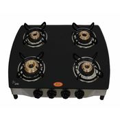Surya Four Burner Black Auto Ignition Gas Stove in Curve Shape