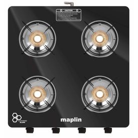 Maplin Cooktop 4 Burner Gas Stove in Black Colour (with Free Pipe and Lighter)