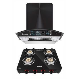 Maplin Combo set of Kitchen Chimney in 60 cm (Black) and 4 Burner Gas Cooktop (Manual)