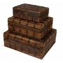 Antique Indian Handmade Mahogany Wooden & Iron Box Set of Three Pieces With Sizes 30.5x 22.5 x 11.5 cm / 25.5 x 17 x 9.5 cm / 20.5 x 12.5 x 6.5 cm