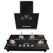 Maplin Combo set of Voice control Glass Kitchen Chimney VC1001 in 60 cm (Black) and 4 Burner (Automatic Glass Hob)