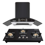 Maplin Combo set of Curve Glass Kitchen Chimney SS90 in 90 cm (Black) Voice control and 3 Burner Gas Cooktop (Automatic Hob)