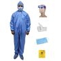 Surya Maplin 5-in-1 PPE Laminated 70+ 20GSM Kit Personal Protective Equipment Combo with Coverall Suit (Zipper Seal) , Face Mask, Hand Gloves, Garbage Bag and Disposable Face Shield in Blue Colour