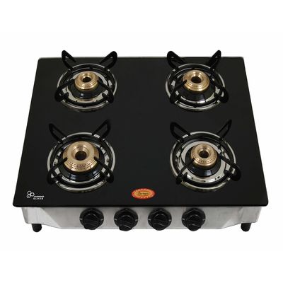 Surya Four Burner Black Auto Ignition Gas Stove in Square Shape