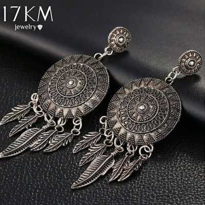 Dream Catcher Hollow out Vintage Leaf Feather Dangle Earring