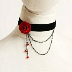 Retro Gothic Black Red Flower Lace Necklace Collar Choker