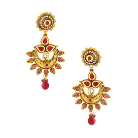 DUMMY-Voylla Dainty Pair Of Earrings On Yellow Gold Plating With Red Stones - SCBOM21726