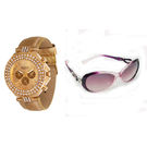 Exotica Fashions Combo of Analog Watch and Aviator Sunglass for Women (efn-07-gold-rgjd-312-purple)