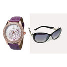 Chappin and Nellson Combo of Analog Watch and Aviator Sunglass for Women (cnl-50-purple-rgjd-308-black)