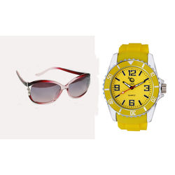 Chappin and Nellson Combo of Analog Watch and Aviator Sunglass for Women (cnp-10-m-yellowjd-315-mahroon)