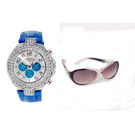 Exotica Fashions Combo of Analog Watch and Aviator Sunglass for Women (efn-07-bluejd-311-purple)