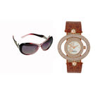 Exotia Fashions Combo of Analog Watch and Aviator Sunglass for Women (efl-17-rose-gold-brownjd-308-mahroon)