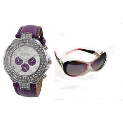 Exotica Fashions Combo of Analog Watch and Aviator Sunglass for Women (ef-n-07-purplejd-308-mahroon)