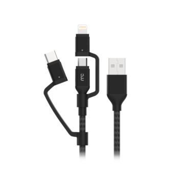 MYCANDY 3 IN 1 MICRO TYPE C MFI LIGHTNING CHARGE AND SYNC CABLE 1.5M BLACK