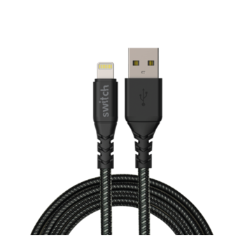 SWITCH ULTRA RUGGED USB A TO MFI LIGHTNING CHARGE AND SYNC CABLE,  black, 1.2m