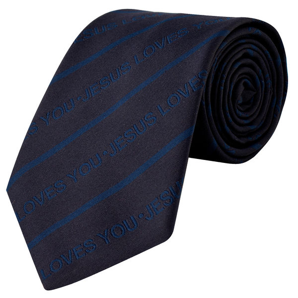 Necktie - Jesus Loves You (Navy Blue colour)