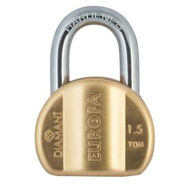 EUROPA DIAMANT PADLOCK WITH DIMPLE KEY: 58 MM BLISTER PACK, 9.5 MM HARD SHACKLE, brass metalic