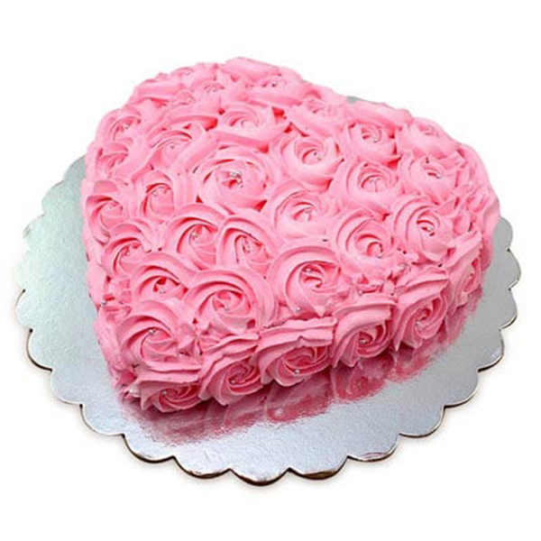 Pink Flower Heart Cake Vanilla, 1 kg