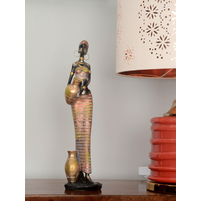 African Lady with Pot 12X42CM ShowPiece, Red