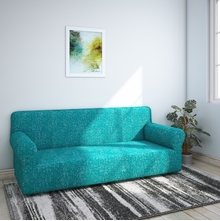 Jaquard Knit Sofa Cover, Sea Green & White, 3 seater