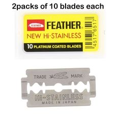 Feather Double Edge Razor Blades - 20 blades - Platinum Coated - Made in Japan
