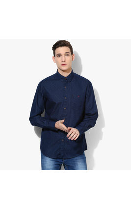 Wills Lifestyle Printed Slim Fit Casual Shirt, 42,  navy blue