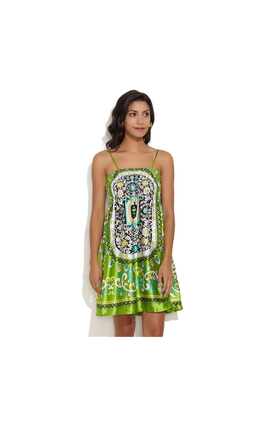 TEEJ Spaghetti Strap Printed Summer Dress, fs,  green