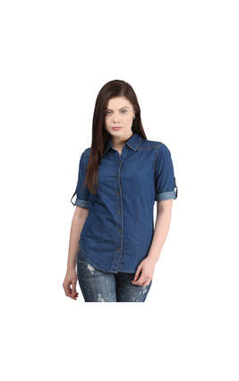 Mayra Solid Shirt, l,  navy blue