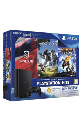 Sony PlayStation 4 (PS4) Slim 500 GB with Horizon Zero Dawn, Drive Club and Ratchet & Clank (Jet Black)