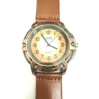 Vintage Screw Design Quartz Brown Leather Strap Mens Wristwatch