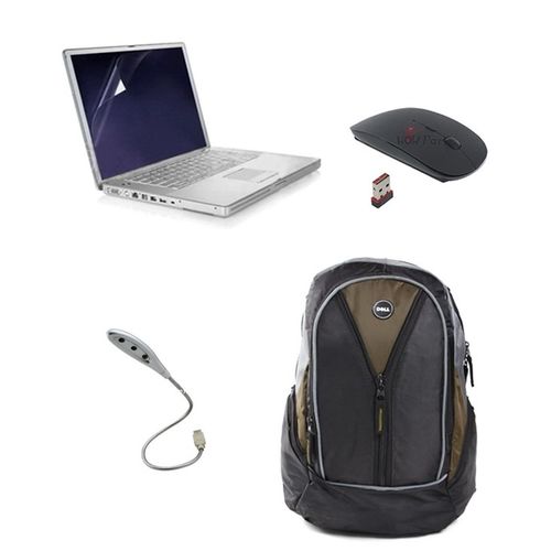 Dell Green Laptop Backpack With Wireless Mouse, USB LED Light, Screen Guard For 15.6 inches Laptop Combo