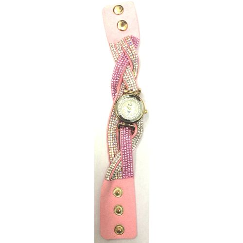Pink Crystal Shimmer Modest Analog Watch - For Women